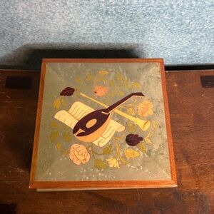 Vintage Wooden Music Box with Floral Design